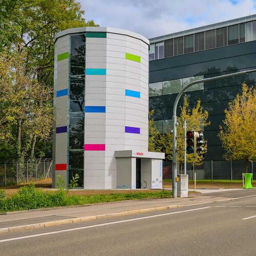 Exterior view of a bicycle parking tower